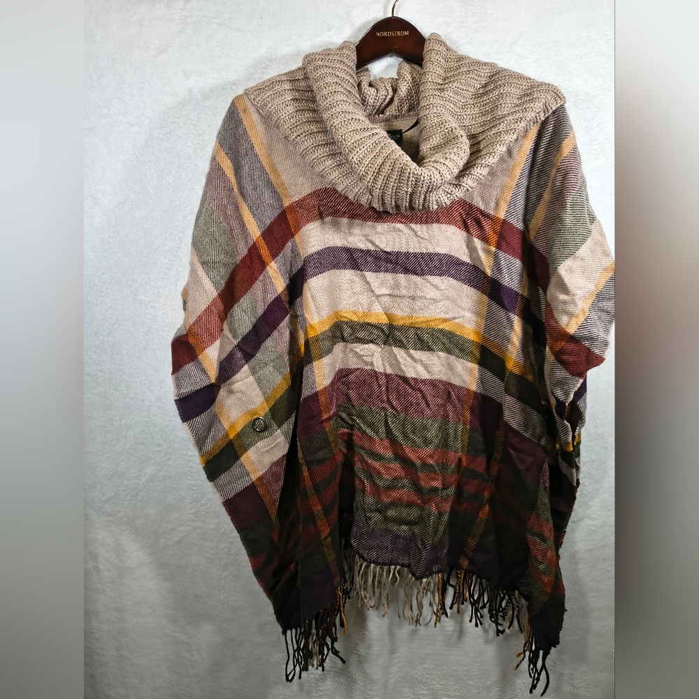 Fraas One Size Textured Knit Blanket Scarf Poncho in Taupe